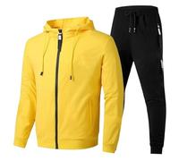 LinRim Tuta da jogging da uomo, tuta da casa, maglione Y2K, con cappuccio e baggy, in cotone, pantaloni lunghi da allenamento, per il tempo libero, set per la casa, giallo., XL