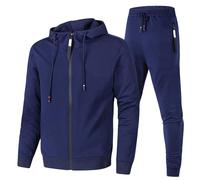 LinRim Tuta da jogging da uomo, tuta da casa, maglione Y2K, con cappuccio e baggy, in cotone, pantaloni lunghi da allenamento, per il tempo libero, set per la casa, Blu marino, XXL