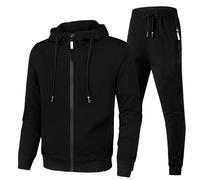 LinRim Tuta da jogging da uomo, tuta da casa, maglione Y2K, con cappuccio e baggy, in cotone, pantaloni lunghi da allenamento, per il tempo libero, set per la casa, Nero , XL