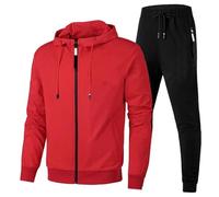 LinRim Tuta da uomo, tuta da allenamento, tuta da casa, pullover Y2K, hoodie e pantaloni baggy in cotone, tuta sportiva, tuta da tempo libero, set tuta da casa, abbigliamento sportivo, Colore: rosso