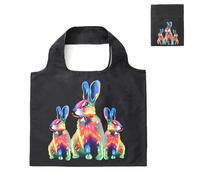 Lin's Liliana Grande borsa pieghevole 50 x 40 cm, borsa con stampa animale, riutilizzabile, antistrappo, pratica e leggera, per la spesa, viaggio, Coniglio - Nero, 40 x 50 cm