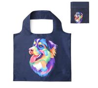 Lin's Liliana Grande borsa pieghevole 50 x 40 cm, borsa con stampa animale, riutilizzabile, antistrappo, pratica e leggera, per la spesa, viaggio, Cane blu, 40 x 50 cm