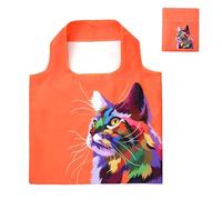 Lin's Liliana Grande borsa pieghevole 50 x 40 cm, borsa con stampa animale, riutilizzabile, antistrappo, pratica e leggera, per la spesa, viaggio, Orange Cat, 40 x 50 cm