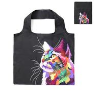 Lin's Liliana Grande borsa pieghevole 50 x 40 cm, borsa con stampa animale, riutilizzabile, antistrappo, pratica e leggera, per la spesa, viaggio, Gatto nero, 40 x 50 cm