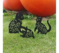 Lin's Wood Metallo Cat Giardino, 3 Pezzi Decorazione per Prato da Giardino Gatto,per Cortile Decorazione della Scultura del Prato Inglese All'aperto del Cortile gatto.(Gatto nero)