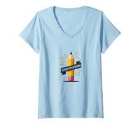 L'insegnamento è Il Mio superpotere: educatore ispiratore, Insegnante Maglietta con Collo a V, Donna, Celeste, L