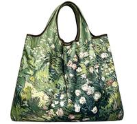 LinsLiliana - Grande borsa per la spesa pieghevole, 50 x 66 cm, riutilizzabile, ad asciugatura rapida, da spiaggia, antistrappo, per shopping, viaggi, gite, morbida e leggera, verde e rosa