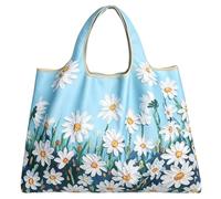 LinsLiliana - Grande borsa per la spesa pieghevole, 50 x 66 cm, riutilizzabile, ad asciugatura rapida, da spiaggia, antistrappo, per shopping, viaggi, gite, morbida e leggera, Margheritine
