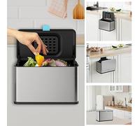 LINSSEN, pattumiera sospesa in acciaio inox con coperchio e secchiello interno, bidone da compostaggio da cucina da 3,8 l per piano di lavoro, sotto lavello o montaggio a parete, vari usi
