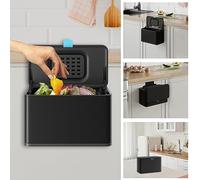 LINSSEN, pattumiera sospesa in acciaio inox con coperchio e secchiello interno, bidone da compostaggio da cucina da 3,8 l per piano di lavoro, sotto lavello o montaggio a parete, vari usi, nero