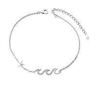 LINSTER Cavigliera Onda per Donna Argento 925 Braccialetto Braccialetto regolabile alla caviglia con piede di stella marina Regali di gioielli Ocean Beach per le donne