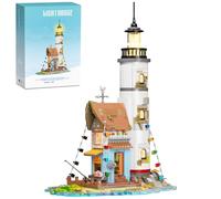 Linsuceo Lighthouse - Set di micro mini mattoncini modulari per adulti, kit di mattoni da costruzione per case sul porto e sulla spiaggia, grazioso espositore da tavolo da collezione, cabina da pesca