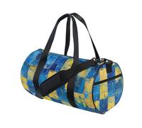 L'intera immagine è composta da quadrati blu e gialli pieghevoli da viaggio borsone da viaggio borsa da trekking da portare nel fine settimana