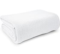 Linteum Textile - Coperta termica per ospedale, 100% cotone, traspirante, morbida e accogliente, design a celle aperte, per letto, divano, per tutte le stagioni, 1,1 kg (bianco, doppio)