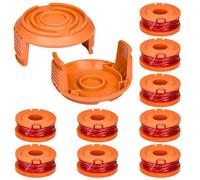 LINTRA 11 Pezzi Bobina Decespugliatore, 9 WA0010 Bobine Tagliaerba per Tagliabordi e 2 Coperture WA6531, Diametro 1,65 mm, Lunghezza 3 m, Filo Tagliabordi Bobine per WORX Taglia Erba