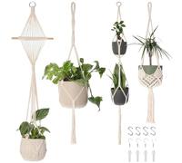LINTRA 4 Pezzi Corda per Piante da Appendere, 4 Modelli Porta Vaso da Appendere Beige, Lunghezza Sospese Portafiori Corda 81/104/117 cm, Capacità di Carico 10kg, Adatto per Soggiorno, Camera da Letto