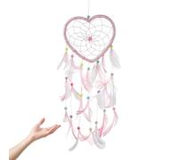 LINTRA Acchiappasogni, Acchiappasogni di Piume Rosa, Cuore di 45 cm Sensore di Sogni con Piume, con Decorazioni di Piume e Perle, Per il Soggiorno, L'ingresso, la Camera da Letto