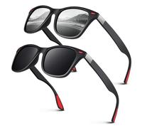 LINVO Occhiali da sole polarizzati da uomo e donna, stile retrò, 100% protezione UV400, per guida, pesca, corsa, ciclismo, golf, Nero (rivetti rossi) + nero argento a specchio, Medium