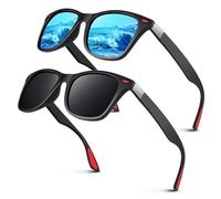 LINVO Occhiali da sole polarizzati da uomo e donna, stile retrò, 100% protezione UV400, per guida, pesca, corsa, ciclismo, golf, Nero (rivetti rossi) + nero blu a specchio, Medium