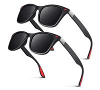 LINVO Occhiali da sole polarizzati da uomo e donna, stile retrò, 100% protezione UV400, per guida, pesca, corsa, ciclismo, golf, 2 rivetti neri (rossi), Medium