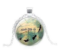LINWEN Collana girocollo alla moda con ciondolo Peter Pan e Wendy con citazione in vetro cabochon, Cordoncino, pietra naturale