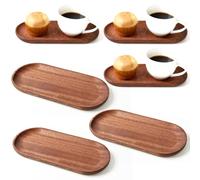 Linwnil Confezione da 6 piatti da portata e vassoi in legno naturale con bordo, rettangolari per evitare lo scivolamento e la fuoriuscita di cibo (vassoi in noce x 6 pezzi)