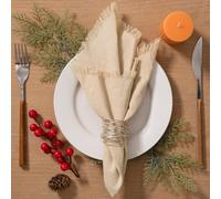 LINXTAR Tovaglioli di stoffa fatti a mano con frange, confezione da 4 tovaglioli di cotone e lino spessi, 43 x 43 cm, morbidi, versatili, per feste, matrimoni, uso quotidiano, colore: beige