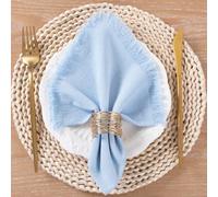 LINXTAR Tovaglioli di stoffa fatti a mano con frangia, confezione da 4 tovaglioli di cotone e lino spessi, 43 x 43 cm, morbidi, versatili, per feste, matrimoni, uso quotidiano, colore: celeste