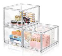 LINYAPRY - Confezione da 3 grandi cassetti impilabili in plastica, trasparenti, con cassetto estraibile, per armadietti da cucina, dispensa, frigorifero, freezer, organizzazione e conservazione