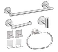 Linyoish 8 Pezzi Set Accessori Bagno Acciaio inossidabile Portasciugamani, porta carta igienica, anello portasciugamani, gancio per accappatoio, ganci adesivi, porta rasoio adesivo (Argent)