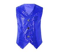 Linyuir Bambini Bambini Gilet Paillettes Lucido Gilet Abito Scollatura A V Top Maglie Con Bottoni Lucidi Gilet Motto Festa Costume Matrimonio Carnevale Blu reale 4-5 anni