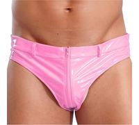 Linyuir Boxer Brief Metallici per Uomo Look in Pelle Wetlook Biancheria Intima Bikini Slip dal Sapore Brasiliano String Tanga Pushup Shorts con Cerniera Abiti da Rosa L
