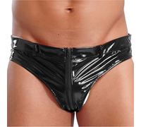 Linyuir Boxer Brief Metallici per Uomo Look in Pelle Wetlook Biancheria Intima Bikini Slip dal Sapore Brasiliano String Tanga Pushup Shorts con Cerniera Abiti da Nero 4XL