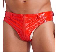 Linyuir Boxer Brief Metallici per Uomo Look in Pelle Wetlook Biancheria Intima Bikini Slip dal Sapore Brasiliano String Tanga Pushup Shorts con Cerniera Abiti da Rosso 4XL