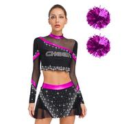 Linyuir Costumi Da Cheerleading Per Donna Uniformi Per Cheers E Danza Crop Top A Maniche Lunghe Con Gonna E Manici Di Fioretti In Mesh Set Di Abbigliamento Per Rosa scuro S