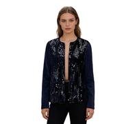 Linyuir Donna Cardigan Maniche Lunghe in Satin con Strass Pullover Tops Corti Eleganza Blazer Matrimonio Party Outfit Primavera E Autunno Clubwear Blu Navy M