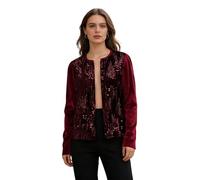 Linyuir Donna Cardigan Maniche Lunghe in Satin con Strass Pullover Tops Corti Eleganza Blazer Matrimonio Party Outfit Primavera E Autunno Clubwear Borgogna M