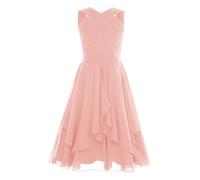 Linyuir Eleganti Vestiti in Chiffon per Bambina con Strass Abiti Estivi per Bambine Abiti da Festa Irregolari Rock con Volanti da Matrimonio per Feste per La Scuola Rosa 13-14 Anni