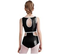 Linyuir Maglietta Per Bambina Per Ginnastica Tagli Sportivi Corpo Senza Braccia Collo Rotondo Tuta Per Fitness Allenamento Danza Overall Salopette Corta Nero 11-12 anni