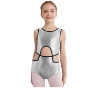 Linyuir Maglietta Per Bambina Per Ginnastica Tagli Sportivi Corpo Senza Braccia Collo Rotondo Tuta Per Fitness Allenamento Danza Overall Salopette Corta Argento 7-8 anni