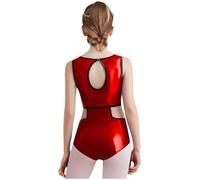 Linyuir Maglietta Per Bambina Per Ginnastica Tagli Sportivi Corpo Senza Braccia Collo Rotondo Tuta Per Fitness Allenamento Danza Overall Salopette Corta Rosso 5-6 anni