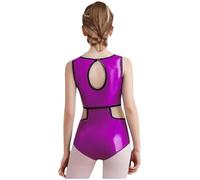 Linyuir Maglietta Per Bambina Per Ginnastica Tagli Sportivi Corpo Senza Braccia Collo Rotondo Tuta Per Fitness Allenamento Danza Overall Salopette Corta Viola 13-14 anni