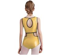 Linyuir Maglietta Per Bambina Per Ginnastica Tagli Sportivi Corpo Senza Braccia Collo Rotondo Tuta Per Fitness Allenamento Danza Overall Salopette Corta Oro 11-12 anni