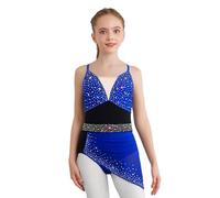 Linyuir Ragazzo Bambina Indossatore di Spaghetti Abito per Pattinaggio Artistico sul Ghiaccio con Glitter Abito da Danza Irregolare Maglia Intrecciata Leotard con Blu Reale 13-14 Anni