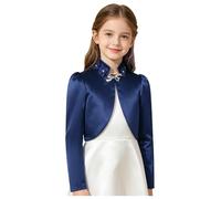 Linyuir Scaldacuore Danza Classica Bambina Giacca Corta Ventaglio Corto E Pancia Scoperta Coprispalle Bianco Anni Elegante Cocktail Blu navy 9-10 anni