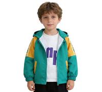 Linyuir Softshell Bambini Giacca Cappuccio Maniche Lunghe Impermeabile Al Vento Con Cerniera Funzionale Blocchi Colore Giacca Loutdoor E La Pioggia Verde 11-12 anni