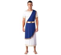 Linyuir Uomo Antichi Greci Costumi Storici Toga Abito Tunica A Maniche Corte Romani Gladiatore Cosplay Halloween Travestimento Blu XL