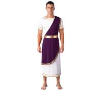 Linyuir Uomo Antichi Greci Costumi Storici Toga Abito Tunica A Maniche Corte Romani Gladiatore Cosplay Halloween Travestimento Viola XXL
