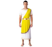 Linyuir Uomo Antichi Greci Costumi Storici Toga Abito Tunica A Maniche Corte Romani Gladiatore Cosplay Halloween Travestimento Giallo 3XL