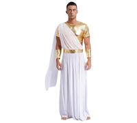 Linyuir Uomo Costume Romano Dio Greco Zeus Cosplay Toga Abito Con Bracciali Metallici Festa A Tema Carnevale Abbigliamento Bianco M